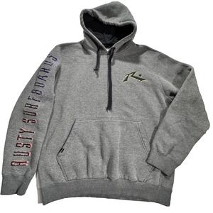 Rusty Surfboards Hoodie Men's Sweatshirt Sleeve Back Graphic Grey No Size‎ Tag